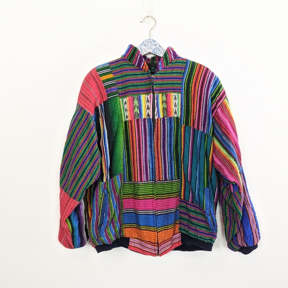 Vintage Jackets & Blazers - Vintage Guatamala Vibrant Patchwork Zip Jacket